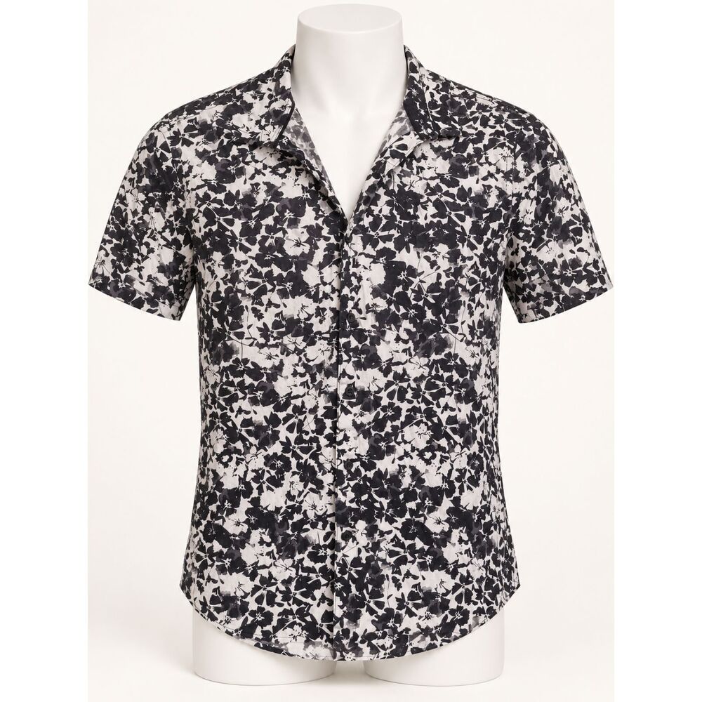 GUESS Originals Men’s M Slim Fit Floral Short Sleeve Button Up Shirt Black White